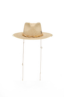 Le SH KA seashell fedora hat with wide brim and decorative seashell accents, stylish accessory for casual or beachwear.