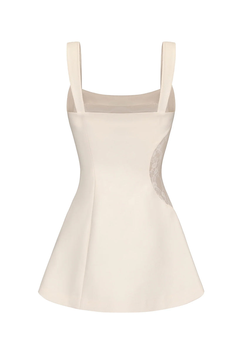 Back view of Nana Jacqueline Selena white mini dress featuring a fitted silhouette and elegant design.