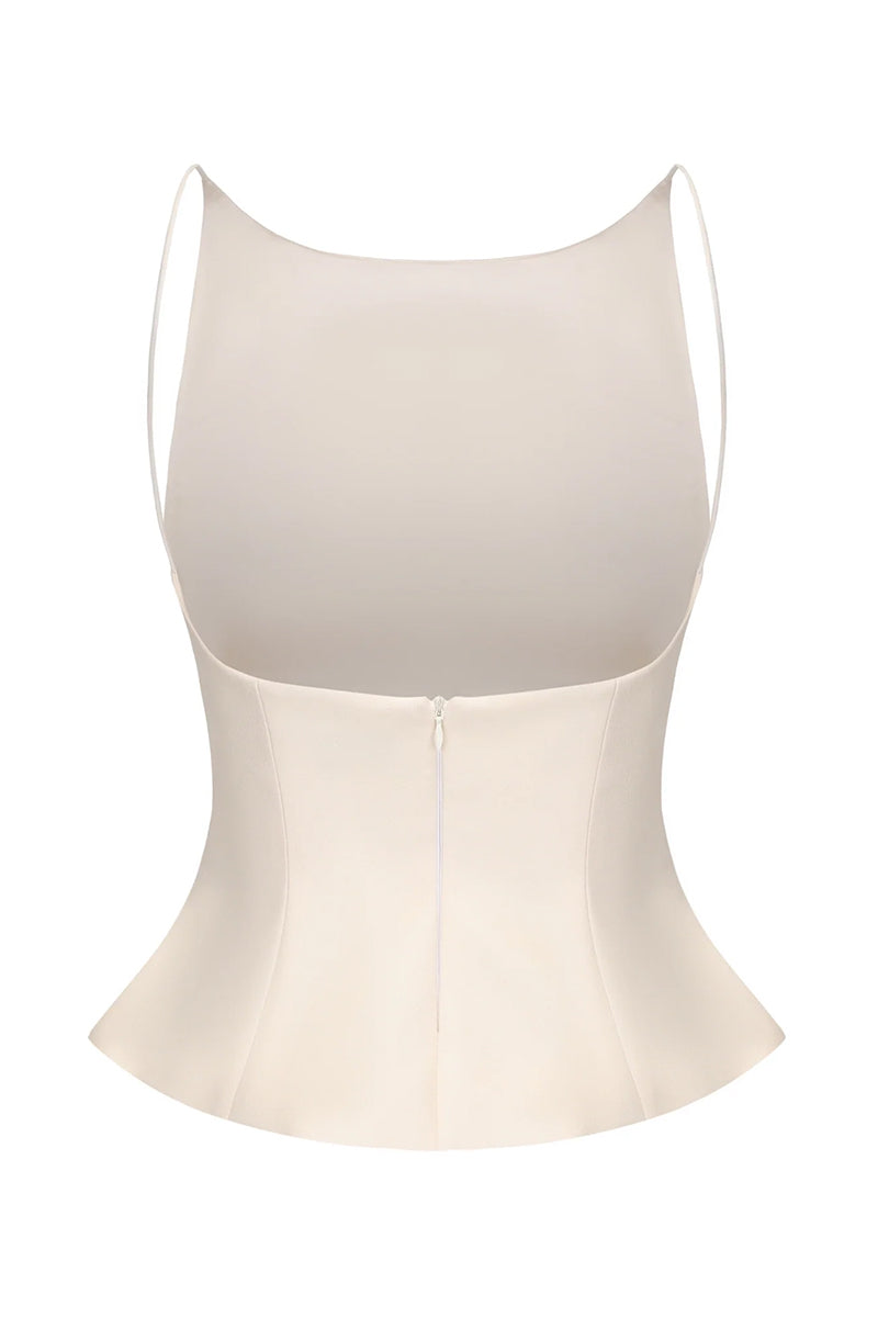 Nana Jacqueline Selena white top, back view showing lightweight fabric and stylish design, perfect for casual or dressy outfits.