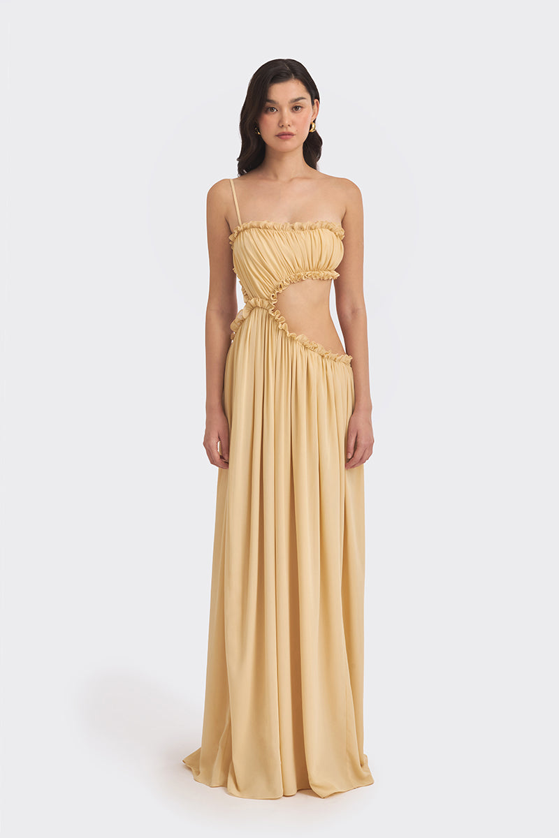 SELENE DRAPED BEIGE MAXI DRESS