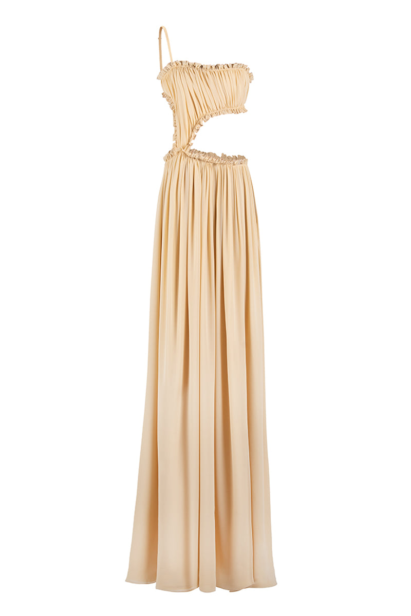 SELENE DRAPED BEIGE MAXI DRESS - CULT MIA