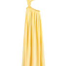 Yellow Selene draped maxi dress by Stolen Stores, flowing fabric and elegant design perfect for summer or special occasions.