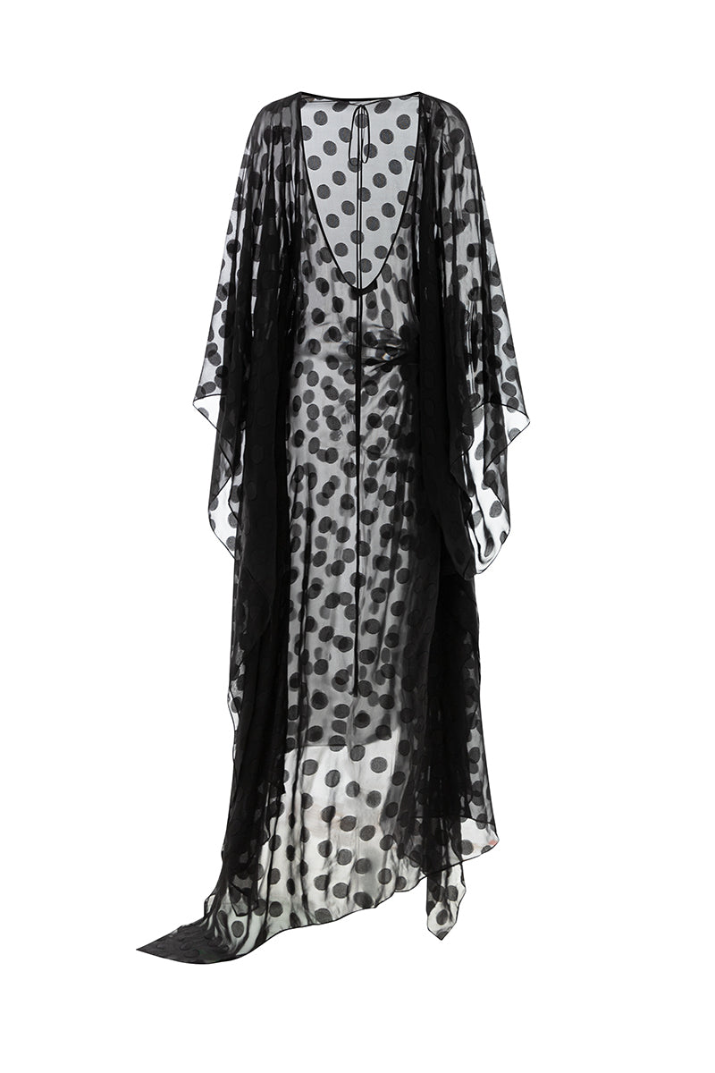 SEMI-SHEER LONG KAFTAN IN BLACK