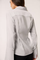 Gray Alba blouse by Señorita, stylish shirt with a relaxed fit, shown on a model with soft fabric details and modern design.