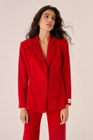 Red Señorita Teresa blazer jacket with tailored fit and sharp lapels, displayed on a neutral background.