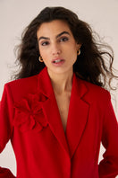 Red Señorita Teresa blazer with tailored fit, featuring classic lapels and stylish design, perfect for professional and casual wear.