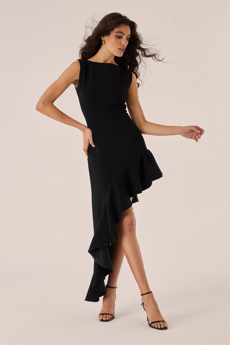 Black Señorita Olivia Maxi Dress featuring a flowing silhouette and elegant design, perfect for stylish occasions.