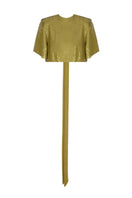 Green sequin back-slit top by Tayfun Kaba, featuring shimmering sequins and a stylish back slit for a fashionable look.