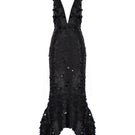 Black sequin plunge evening midi dress by Tayfun Kaba, featuring a fitted silhouette and elegant design for formal occasions.