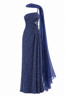 Elegant silk embroidered gown by Monika Dimova with shimmering sequin details, perfect for formal occasions.