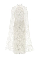 Valenciani white sequin midi cape dress, elegant gown with shimmering sequins and flowing cape detail for formal occasions.