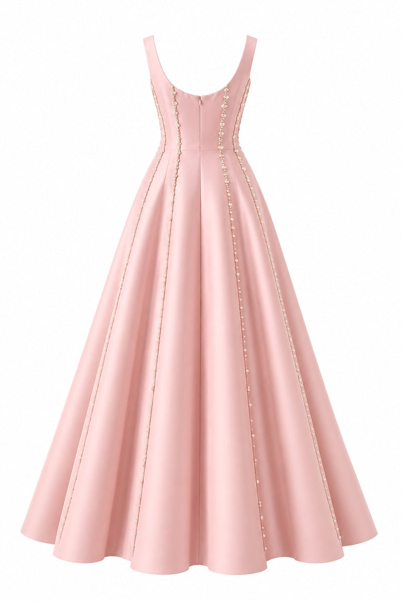 Light pink Seraphine gown by Nihan Peker featuring elegant fabric and flowing design, perfect for formal occasions.