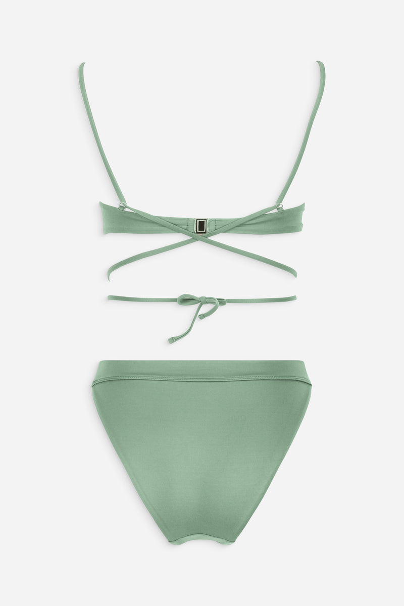 Maliluha Serein bikini set in mint color, with matching top and bottom, displayed on a mannequin for a stylish swimwear look.