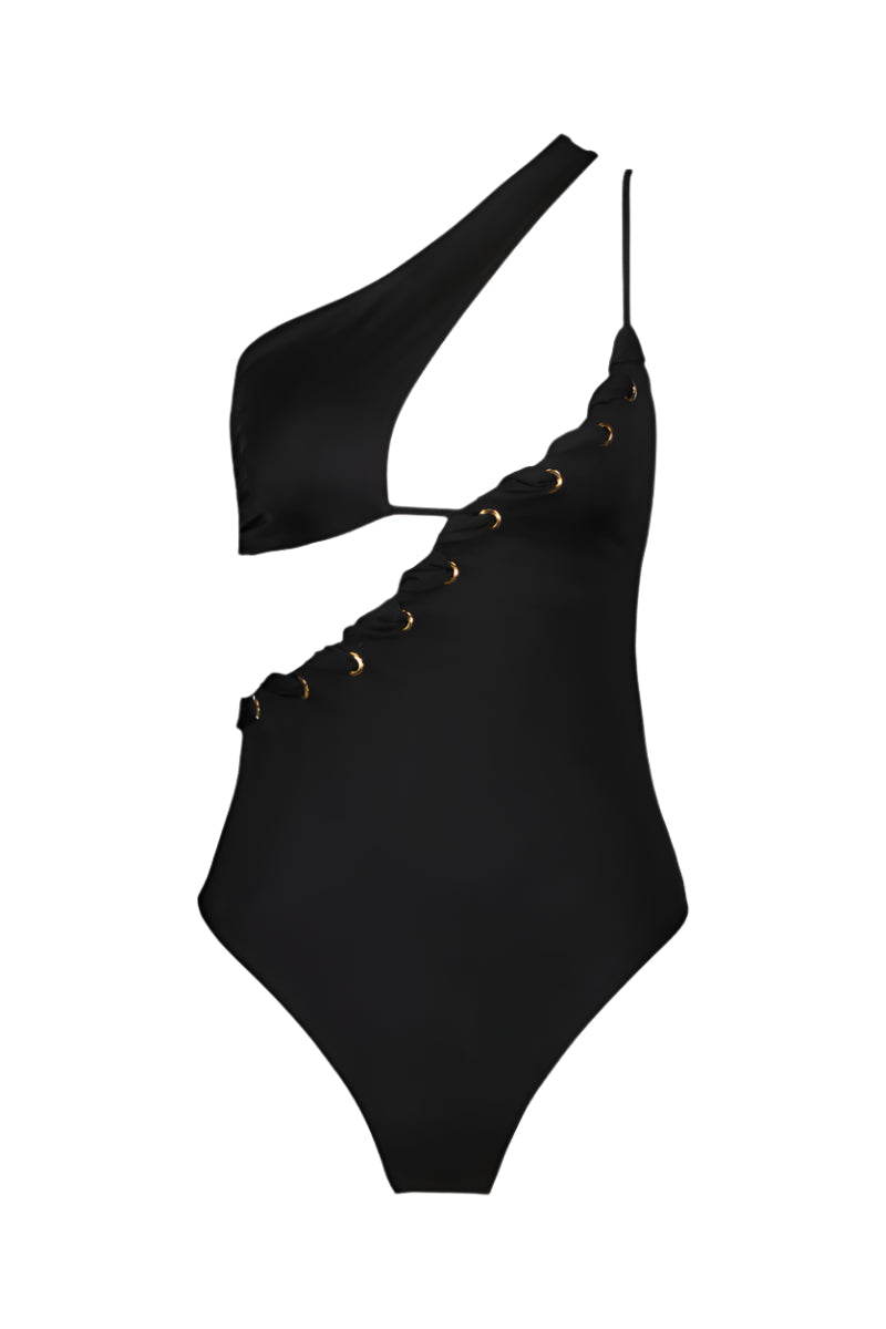 Black Serene One Piece swimsuit by Maliluha, featuring a sleek design and comfortable fit.