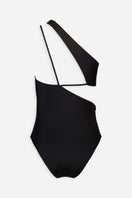Black Serene One Piece swimsuit by Maliluha, featuring a sleek design and flattering fit, displayed on a model.