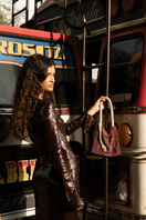 SAC DE SOUL Serpent Big burgundy and cream shoulder bag with snake skin pattern and plush leather finish.