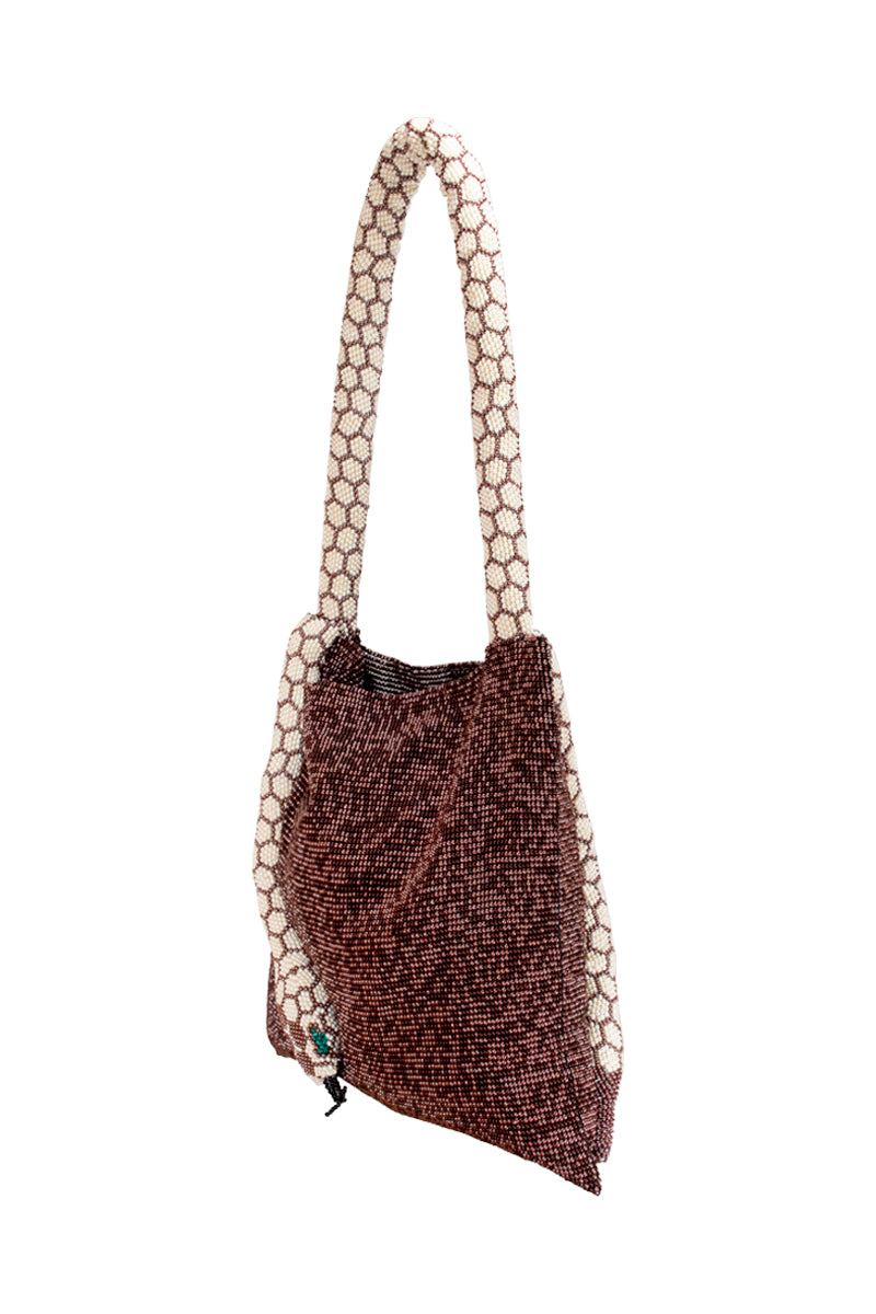 Serpent Big Burgundy and Cream shoulder bag by SAC DE SOUL featuring a snake print design and shoulder strap.
