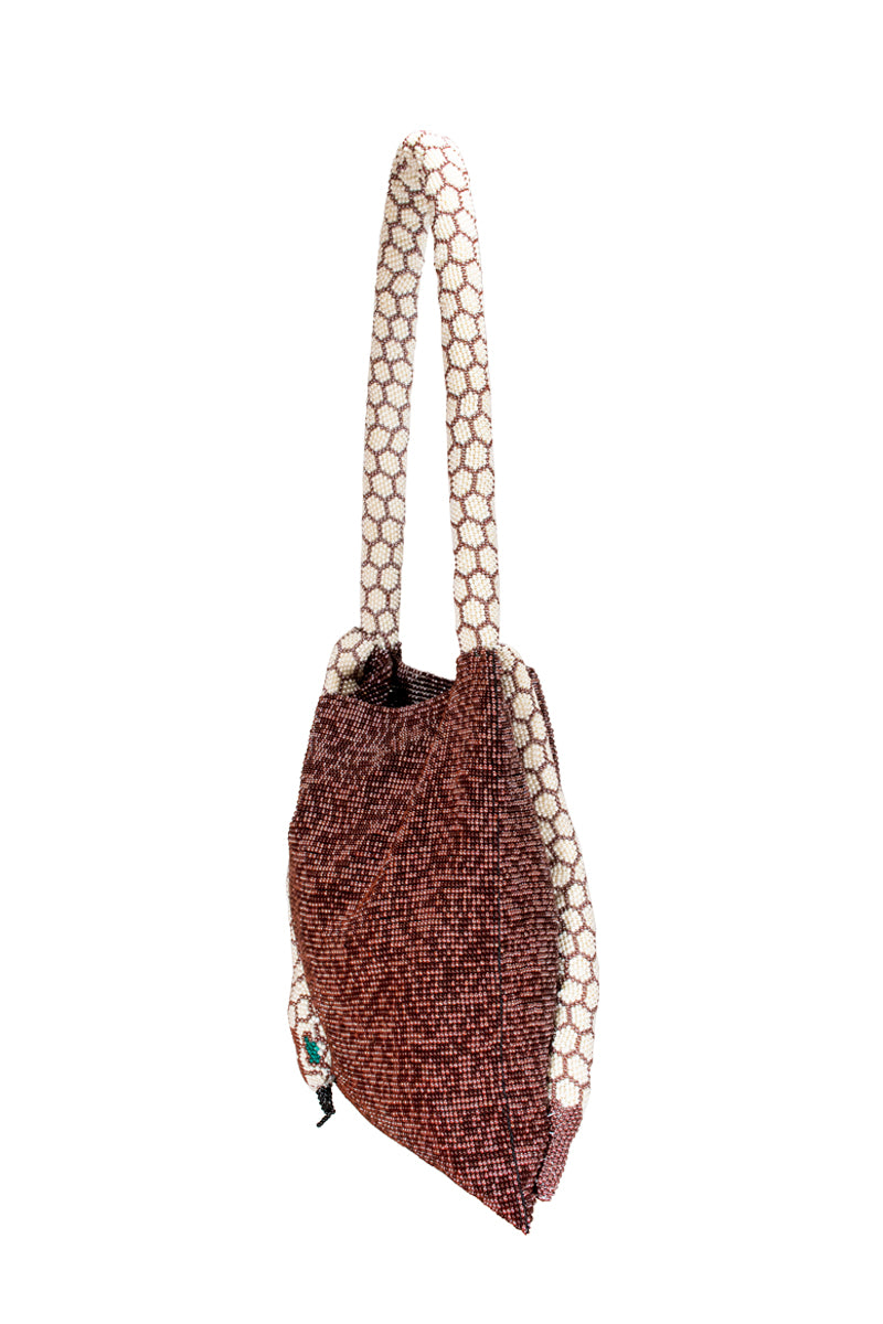 SAC DE SOUL Serpent Big Burgundy and Cream shoulder bag with snake-embossed leather and sleek design, side view.
