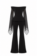 Lili Blanc flow veil top with sheer fabric and relaxed fit, featuring delicate detailing and long sleeves.
