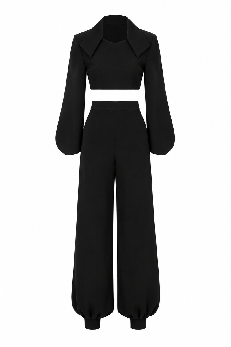 Lili Blanc Crystal Volume Trousers, stylish pants with crystal embellishments, displayed on a neutral background.