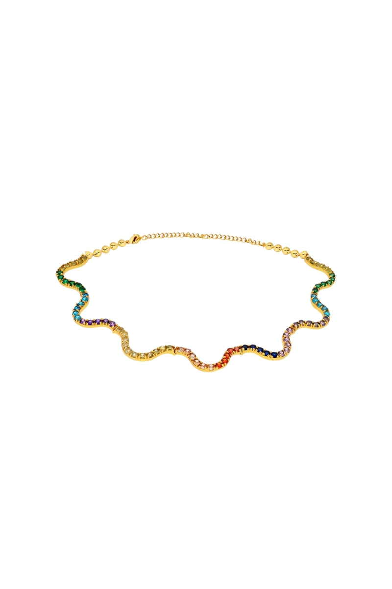 Colorful Shanti multicolor necklace by Lavani Jewels featuring vibrant beads and intricate design on a clear background.