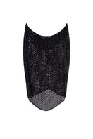 Black sheer mesh midi skirt by Tayfun Kaba, featuring lightweight, semi-transparent fabric and a stylish, flowy silhouette.