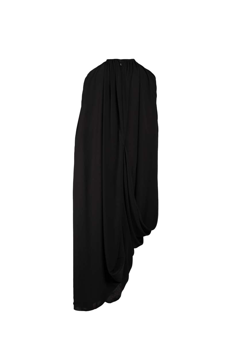 Black Sheer Line Midi Dress by YASSMIN SALEH, featuring a see-through fabric and ghost back design.