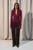 Sheer burgundy shirt with oversized collar by Kris Marán, featuring lightweight, transparent fabric and stylish design.