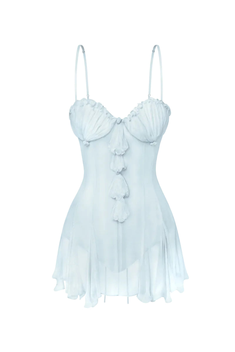 SHELL CORSET MINI DRESS IN LIGHT BLUE