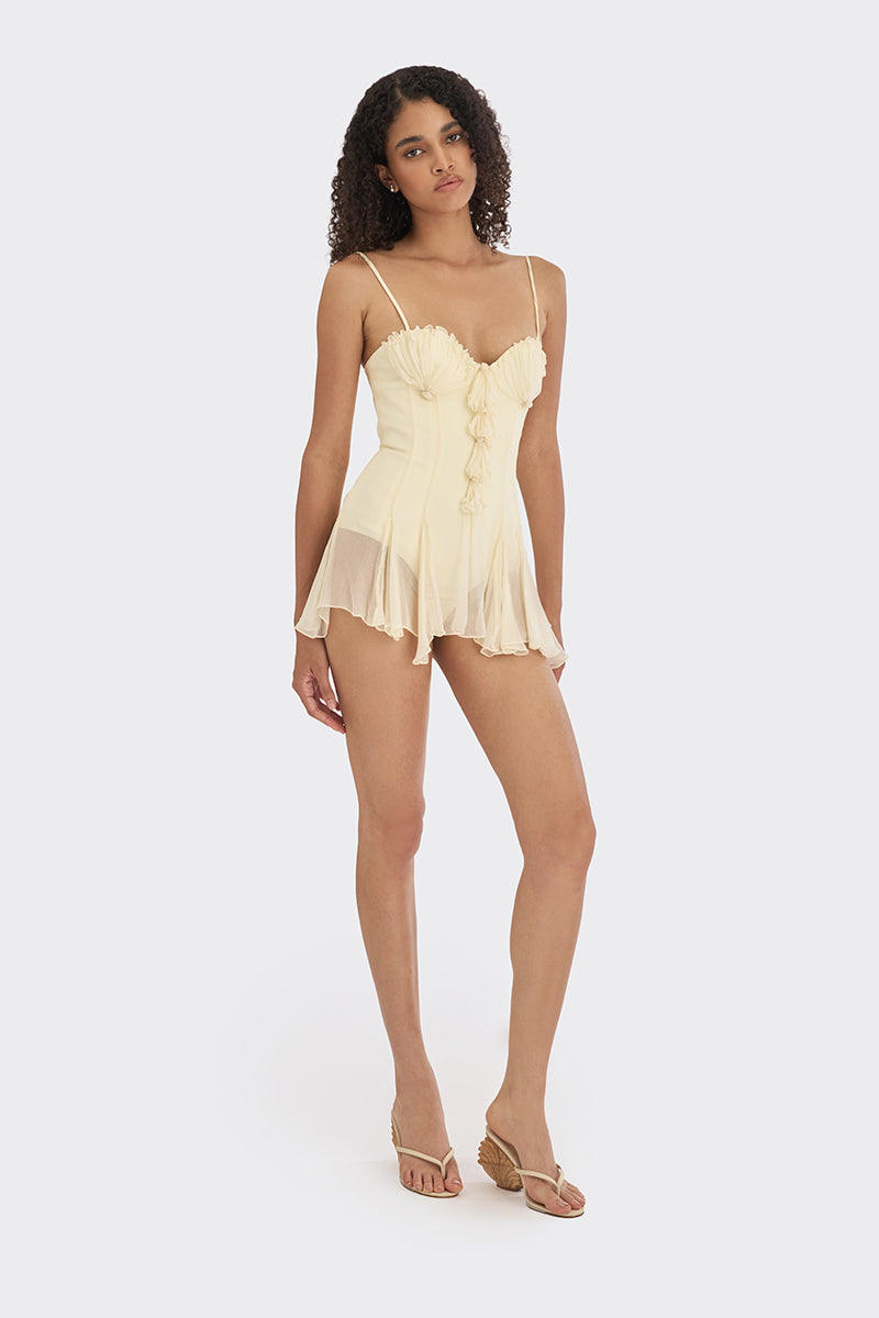 SHELL BODYSUIT MINI DRESS IN LIGHT YELLOW - CULT MIA