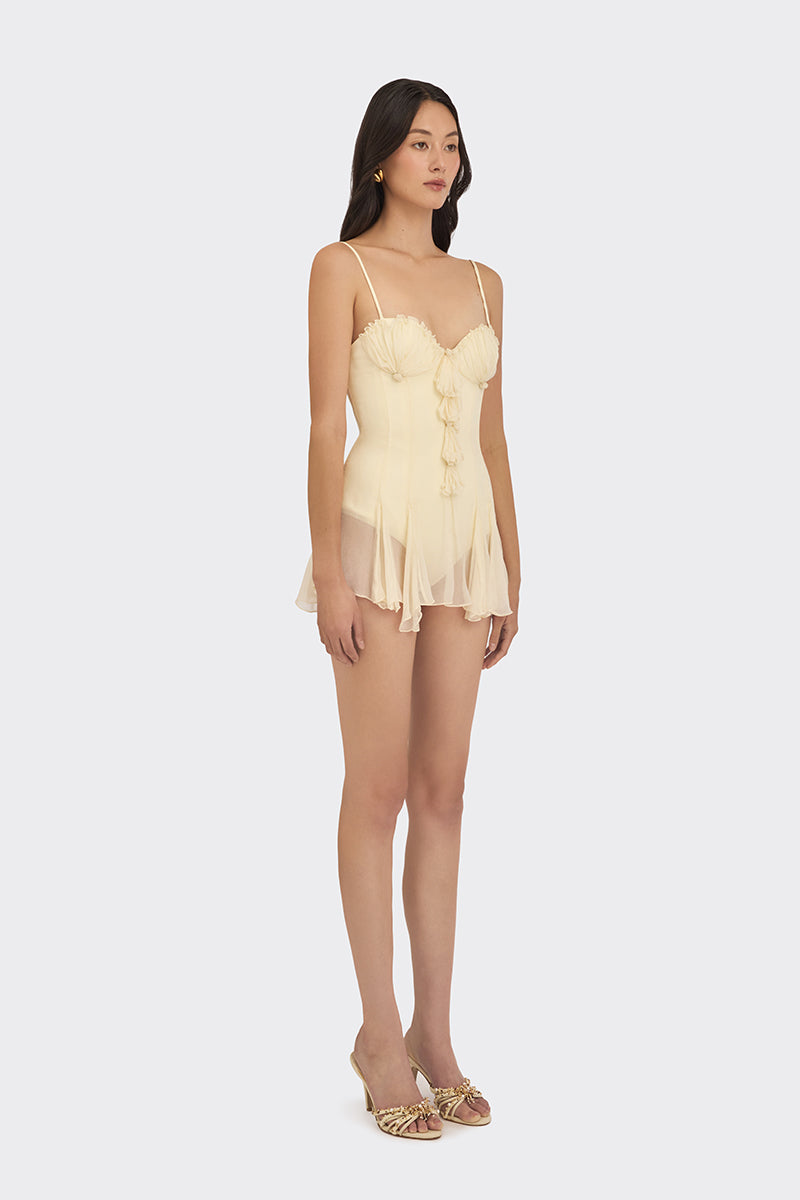 SHELL BODYSUIT MINI DRESS IN LIGHT YELLOW - CULT MIA