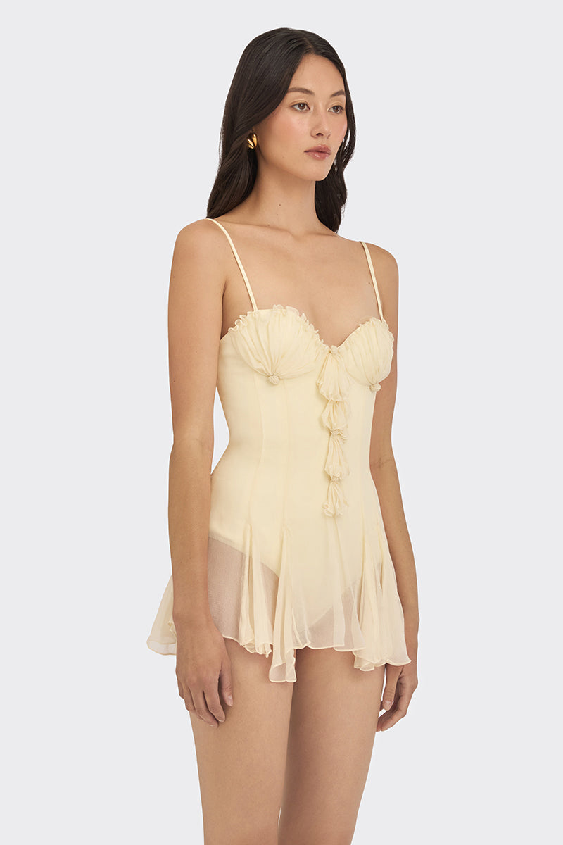 SHELL BODYSUIT MINI DRESS IN LIGHT YELLOW - CULT MIA