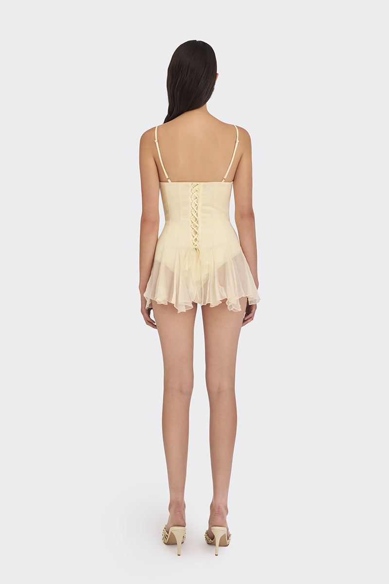 SHELL BODYSUIT MINI DRESS IN LIGHT YELLOW - CULT MIA