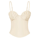 Beige Shell Bustier top by Stolen Stores, front view showing fitted design and shell-inspired neckline.