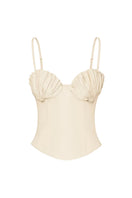 Beige Shell Bustier top by Stolen Stores, front view showing fitted design and shell-inspired neckline.