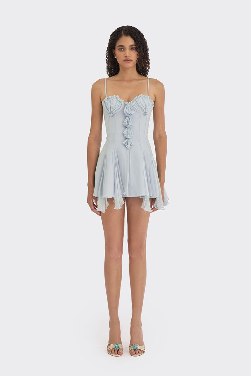 SHELL CORSET MINI DRESS IN LIGHT BLUE - CULT MIA