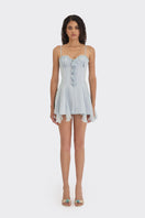 Light blue Shell Corset Mini Dress by Stolen Stores, featuring a fitted bodice and stylish shell design, perfect for summer outings.