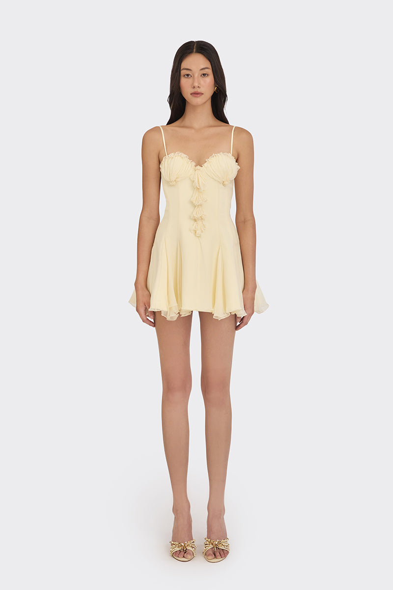 SHELL CORSET MINI DRESS IN LIGHT YELLOW - CULT MIA