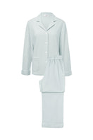 Blue SHELL women's silk wool pajama set by MANITO, featuring a comfortable, stylish pajama top and bottoms.