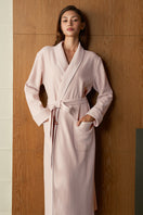 Pink Shell women's silk wool robe by MANITO, showing soft fabric and relaxed fit in a cozy, elegant design.