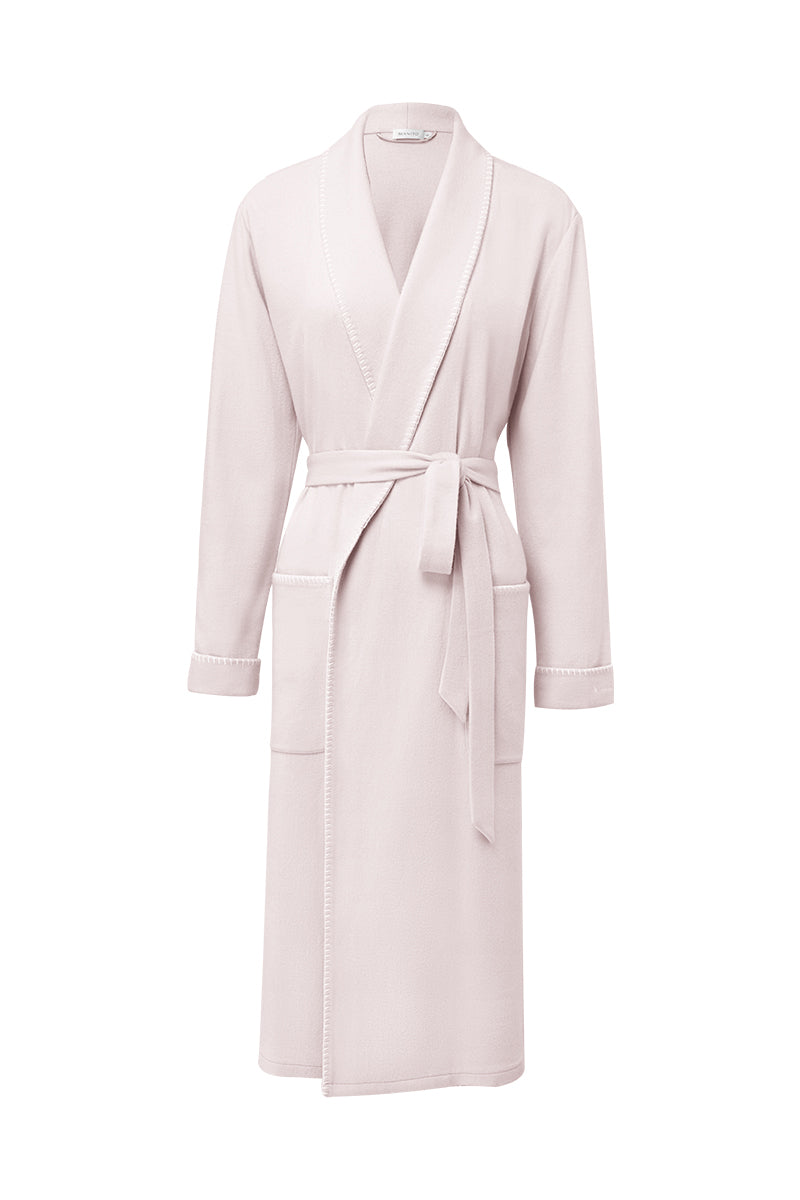Pink Shell women’s silk wool robe by MANITO, soft and luxurious, featuring smooth fabric and relaxed fit.