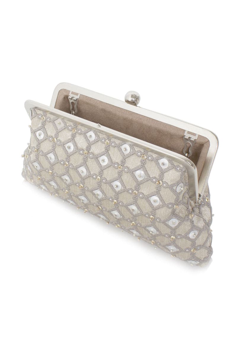 SHIELD SILVER EMBELLISHED CLASSIC CLUTCH - CULT MIA