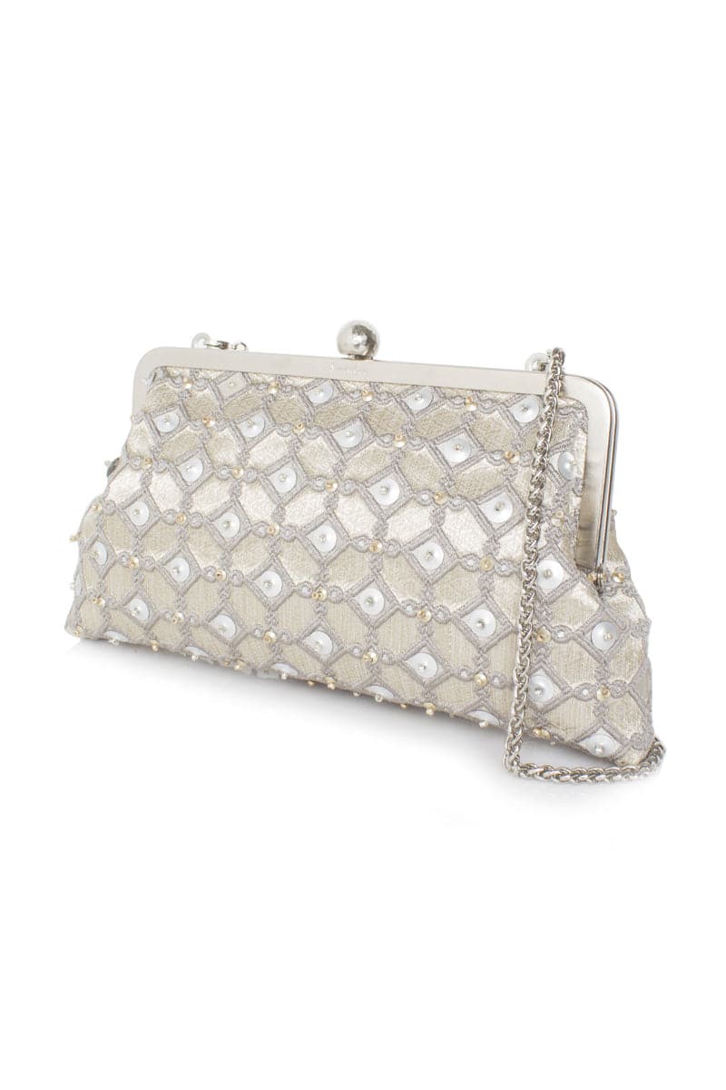 SHIELD SILVER EMBELLISHED CLASSIC CLUTCH - CULT MIA
