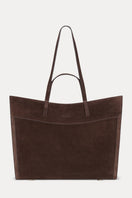 Saonara chocolate suede shoulder shopping bag with soft texture and spacious interior, stylish and versatile for everyday use.