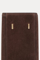 Saonara chocolate suede shoulder shopping bag with sleek design and sturdy straps, perfect for everyday use.