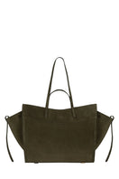 Saonara olive suede shoulder shopping bag with stylish design and soft texture, ideal for everyday use.