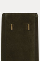 Saonara olive suede shoulder shopping bag with sleek design and sturdy handles, perfect for everyday use.