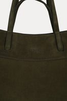 Olive suede shoulder shopping bag by Saonara, featuring a stylish design with handles and textured suede material.
