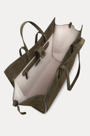 Olive suede shoulder shopping bag from Saonara with a spacious design and sleek shoulder strap.