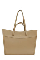 Taupe leather shoulder shopping bag by Saonara with a sleek, minimalist design and sturdy shoulder strap.